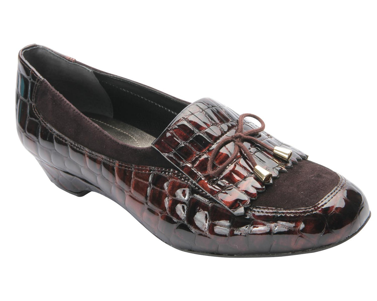 #Color_Brown Croc Patent/Suede Leather