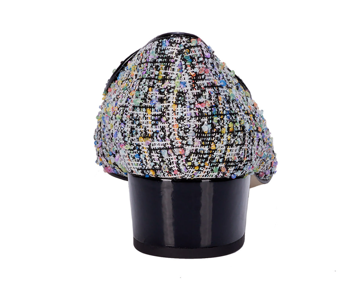 #Color_Multi Boucle Fabric/Black Patent