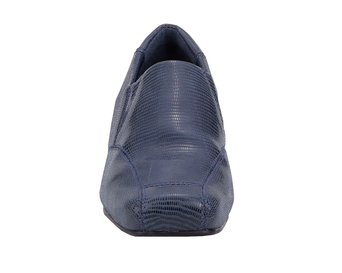 #Color_Navy Lizard Print Leather