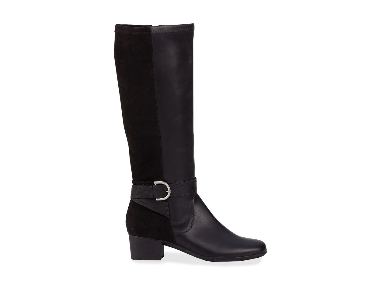 #Color_Black Leather/ Stretch Suede Fabric